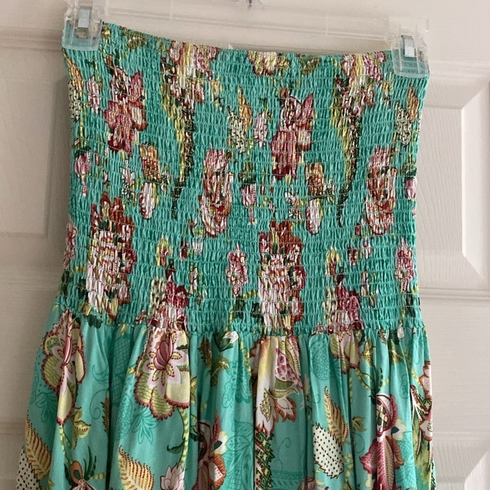 Aqua Blue Floral Smocked Top Maxi Dress Small - Picture 5 of 11